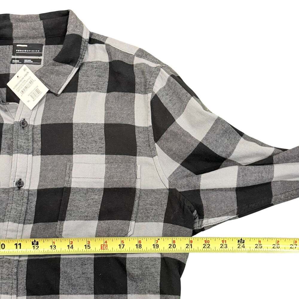 Public Opinion Men's Gray Oil Black Buffalo Plaid Long Sleeve Flannel Shirt XL - Picture 5 of 5
